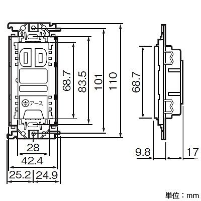 パナソニック 埋込抜け止めダブルコンセント 金属取付枠付 15A 125V ホワイト  WTF10623WK 画像3