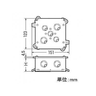 未来工業 四角コンクリートボックス 大深形(54mm) 側面ノックアウト無  4CBL-54 画像4