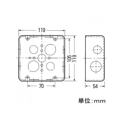 未来工業 【お買い得品 20個セット】鉄アウトレットボックス 大形四角 (深型 16・22(19・25)×4)  OF-LB-1N_20set 画像2