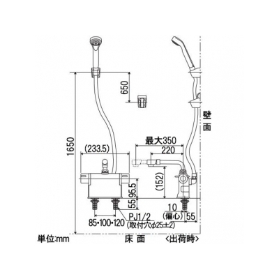 KVK(ケーブイケー) デッキ形サーモスタット式シャワー 寒冷地用 伸縮自在パイプ付(220mm～350mm) 可変ピッチ式 《KF3011Tフルメタルシリーズ》  KF3011ZTSJ 画像3