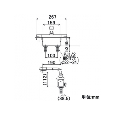 KVK(ケーブイケー) デッキ形サーモスタット式混合栓 取付ピッチ100mm 190mmパイプ付 《KM771フルメタルシリーズ》  KM771T 画像2