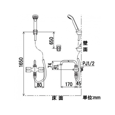 KVK(ケーブイケー) ハンドシャワー付水栓 シャワー専用タイプ 固定こま仕様 パイプ吐水付 逆止弁付  K18YF 画像3