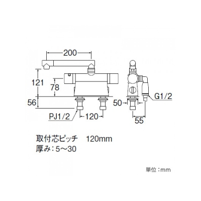 三栄水栓製作所 サーモデッキシャワー混合栓 節水水栓 浴室用 ストップシャワー付 断熱仕様 取付芯ピッチ:120mm column  SK78501DT2 画像3