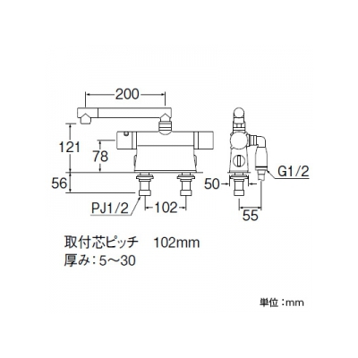 三栄水栓製作所 サーモデッキシャワー混合栓 節水水栓 浴室用 ストップシャワー付 断熱仕様 取付芯ピッチ:102 寒冷地用 mmcolumn  SK785DT2K 画像3