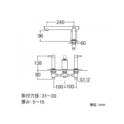 三栄水栓製作所 ツーバルブデッキ混合栓(ユニット用) 浴室用 断熱仕様 色:白磁 TOH  K91300-L-JW 画像3