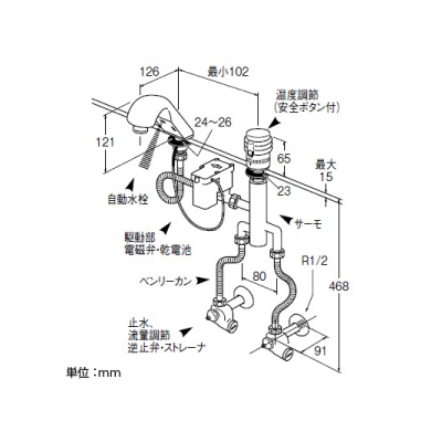 三栄水栓製作所 サーモ付自動洗面混合栓 節水水栓 DC・AC兼用タイプ 吐水口高さ:76mm  EK500 画像2