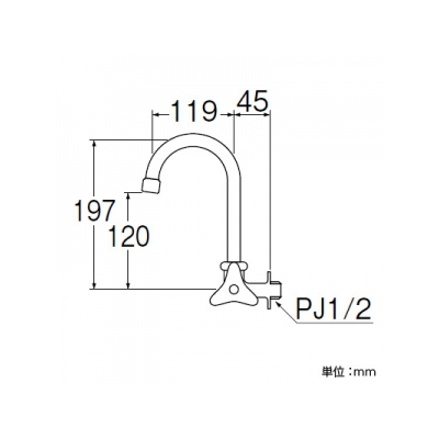三栄水栓製作所 泡沫横形ツル首自在水栓 高さ:197mm パイプ長さ:119mm  A26JH-13 画像2