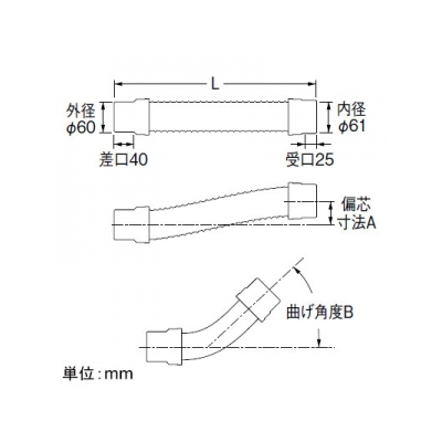三栄水栓製作所 パン排水フレキ 洗濯機用 VUパイプ呼び径:50 長さ:250mm  H640-50X250 画像2