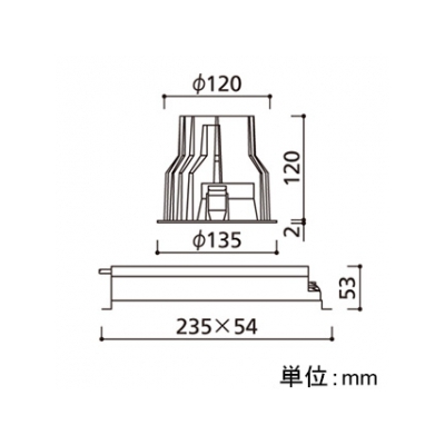 オーデリック LEDダウンライト M形 埋込穴φ125 HID35Wクラス LED12灯 配光角:74° 非調光 本体色:ブラック 温白色タイプ 3500K  XD258117F 画像2