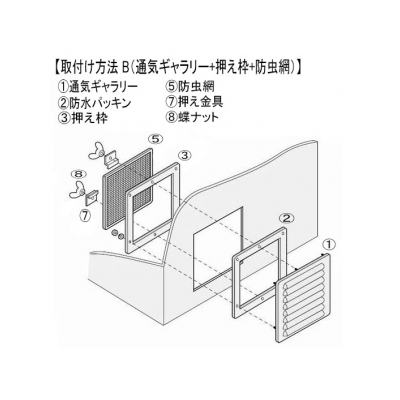 篠原電機 通気ギャラリー+押え枠+防虫網 IP31 屋内推奨 鋼板・ステンレス製  G1-15S-SET-B 画像2