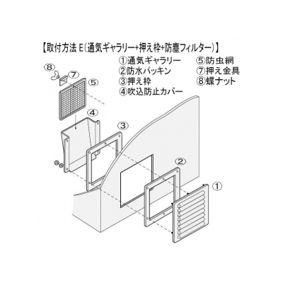 篠原電機 通気ギャラリー+押え枠+吹込防止カバー+防虫網 IP32 屋外使用可 鋼板製  G2-15-SET-E 画像2