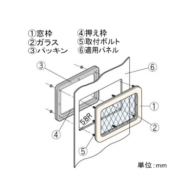 篠原電機 ステンレス窓枠 SMY型 角型タイプ 金網入りガラス  SMY-5050AT 画像2