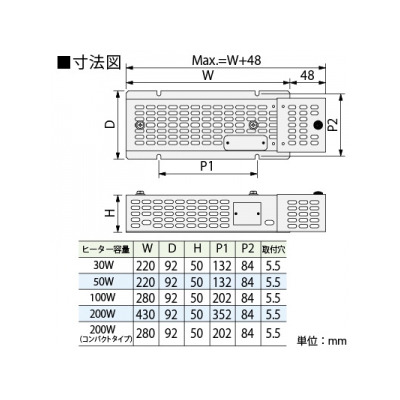 篠原電機 カバー付スペースヒーター 標準タイプ 4点取付 110V50W 動作表示灯付 鋼板製  SHC4-1105-LED 画像2