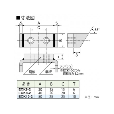 篠原電機 アース端子 ECK型 鋼板製 51～100A M6ネジ 2穴  ECK6-2 画像2