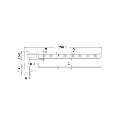 エスケイ工機 SKリリースタイ 再使用可能 標準グレード 全長250mm 幅7.3mm 100本入り  RS-250HC 画像2