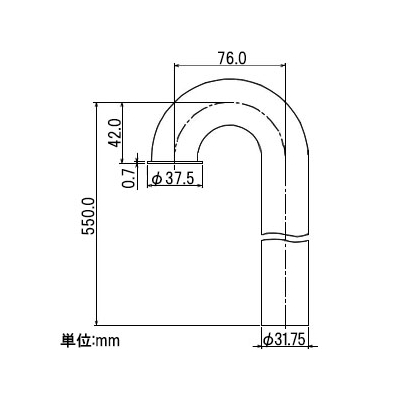 カクダイ ステッキ管 呼び32 長さ550mm ツバ付 金属排水管部品  0438-32B 画像2