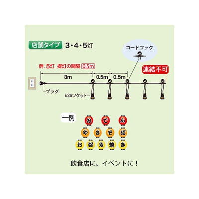 長谷川製作所 ワンタッチ提灯コード 店舗タイプ 3灯 全長4.4m E26ソケット 防水プラグ付  CCA044L03P07 画像5