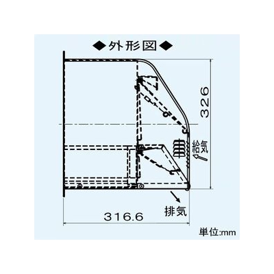 三菱 防火ダンパー付ウェザーカバー 壁埋込30cm角穴取付ロスナイ専用 ネジ付属 鋼板製  P-200KCVD2 画像2