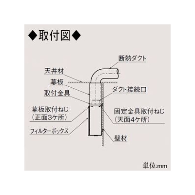 三菱 化粧幕板 P-100FBK・100FBKL専用 壁掛型フィルターボックス用 高さ:300mm対応  P-1030KP 画像4