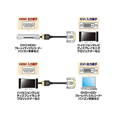 サンワサプライ HDMI-DVIケーブル HDMIプラグ-DVIプラグ(DVI-D24pinオス) 1m  KM-HD21-10K 画像2