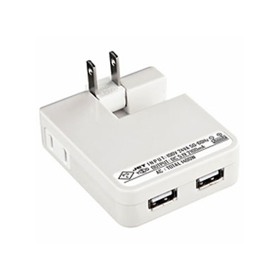 サンワサプライ USB充電タップ型ACアダプタ iPad・iPhone・iPod用 合計2.1A 電源1個口 USB2ポート ホワイト ACA-IP25W