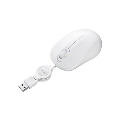 サンワサプライ 静音ケーブル巻き取りブルーLEDマウス USBコネクタ(Aタイプ) 小型サイズ ホワイト MA-BLMA8W