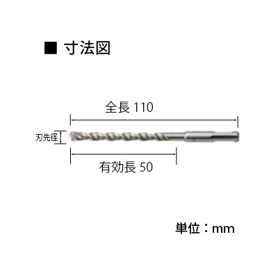 ハウスビーエム コンクリートドリル インパクトZ軸ビット SDSタイプ レギュラーサイズ 打撃+回転用 刃先径φ3.4mm  Z-3.4 画像2