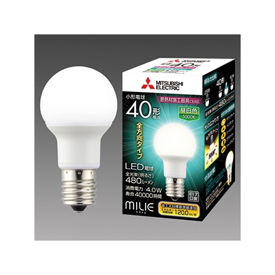 三菱 LED電球 《MILIE ミライエ》 全方向タイプ 小形電球形 40W形相当 全光束480lm 昼白色 E17口金  LDA4N-G-E17/40/S-PS