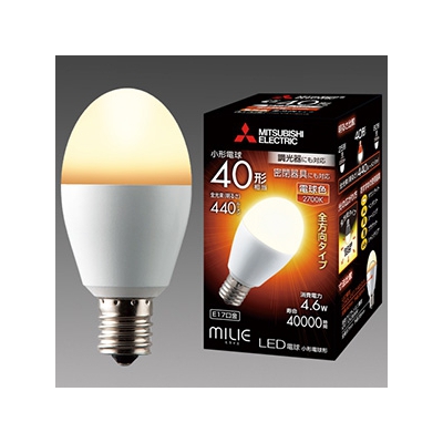 三菱 LED電球 《MILIE ミライエ》 全方向タイプ 小形電球形 40W形相当 全光束440lm 電球色 調光器対応タイプ E17口金  LDA5L-G-E17/40/D/S