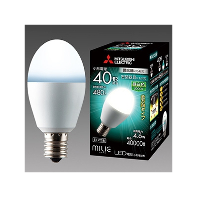 三菱 LED電球 《MILIE ミライエ》 全方向タイプ 小形電球形 40W形相当 全光束480lm 昼白色 調光器対応タイプ E17口金  LDA5N-G-E17/40/D/S
