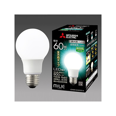 三菱 LED電球 《MILIE ミライエ》 全方向タイプ 一般電球形 60W形相当 全光束900lm 昼白色 調光器対応タイプ E26口金  LDA8N-G/60/D/S-A