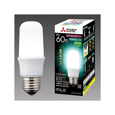 三菱 LED電球 《MILIE ミライエ》 T形全方向タイプ 一般電球形 60W形相当 全光束810lm 昼白色 E26口金  LDT6N-G/60/S