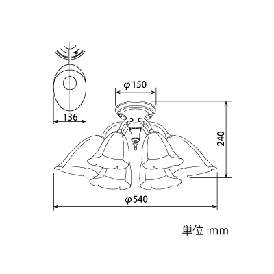 山田照明 LEDランプ交換型シャンデリア ～10畳用 非調光 LED電球7.8W×6 電球色 E26口金 ランプ付  CD-4331-L 画像2