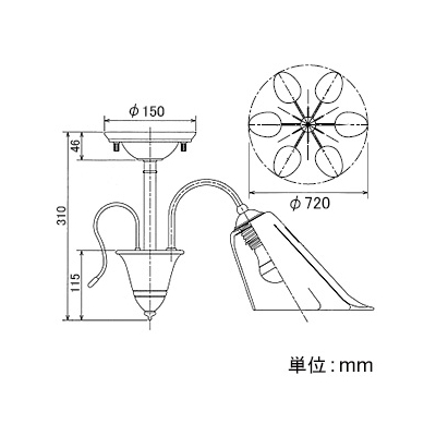 山田照明 LEDランプ交換型シャンデリア ～8畳用 非調光 LED電球7.8W×6 電球色 E26口金 ランプ付  CD-4328-L 画像2