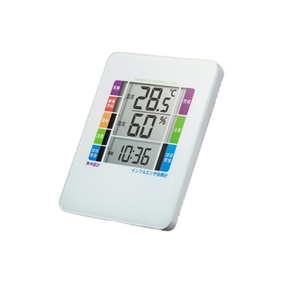 サンワサプライ デジタル温湿度計 熱中症・インフルエンザ表示・警告ブザー設定機能付 CHE-TPHU2WN