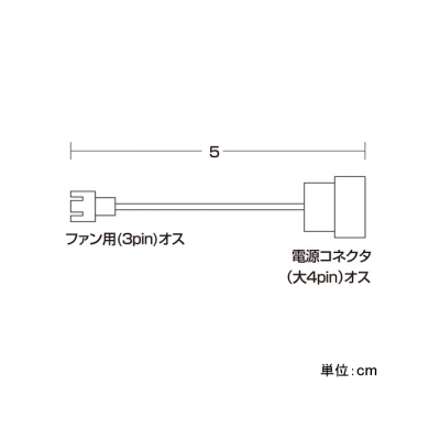 サンワサプライ ファン用電源変換ケーブル 3pinオス-大4pinオス変換用 長さ5cm  TK-PWFAN5 画像2