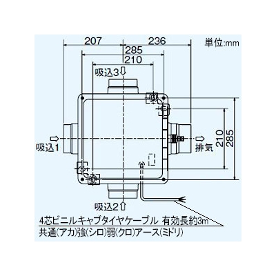 三菱 ダクト用換気扇 中間取付形ダクトファン 排気専用 24時間換気機能付 サニタリー用 高静圧形 1～3部屋換気用 接続パイプφ100mm 4芯ビニルキャブタイヤケーブル3m  V-15ZMKC6 画像3