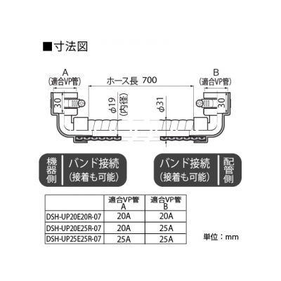 因幡電工 継手付き断熱ドレンホース 《ドレンあげゾウ》 ERエルボタイプ ホース長:700mm 適合VP管:A-20A/B-20A  DSH-UP20E20R-07 画像2