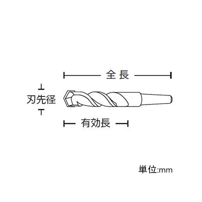 ユニカ テーパー軸ビット TPタイプ・ショートNo.1(MT-1) 打撃+回転用 刃先径9.0mm  TP9.0X115 画像2