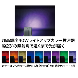 ジェフコム LEDフルカラー投光器 集光タイプ 単色16種・フルカラー自動変色 リモコン付 PDS-C02-40FL 画像3