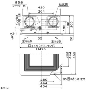 三菱 ダクト用ロスナイ 浴室用 フラット格子グリル 標準タイプ VL-70BZ3 画像2