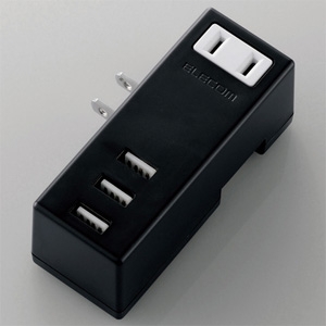 ELECOM(エレコム) モバイルUSBタップ 横向きタイプ USB-A×3ポート ACコンセント×1個口 急速充電対応 ブラック MOT-U04-2132BK 画像1