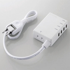 ELECOM(エレコム) モバイルUSBタップ コード付タイプ USB-A×4ポート ACコンセント×1個口 急速充電対応 コード長60cm MOT-U06-2144WH 画像1
