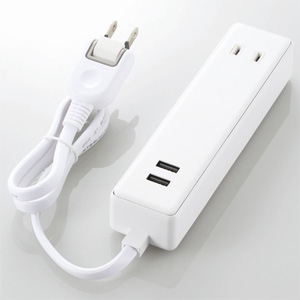 ELECOM(エレコム) モバイルUSBタップ ケーブルタイプ USB-A×2ポート ACコンセント×2個口 ほこり防止シャッター付 コード長0.6m MOT-U09-2206WH 画像1