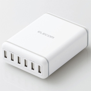 ELECOM(エレコム) AC充電器 ACケーブル付属タイプ 高出力・急速充電タイプ 合計最大出力60W USB-A×6ポート ケーブル長1.5m ホワイト MPA-ACD03WH 画像1
