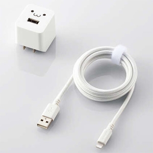 ELECOM AC充電器 Lightning高耐久ケーブル付属タイプ キューブ型 出力2.4A USB-A×1ポート ケーブル長1m MPA-ACL08WF 画像1
