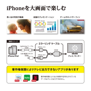 PGA iPhone/iPad用 HDMIミラーリングケーブル ブラック PG-IPTV01BK 画像4