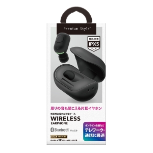 PGA BluetoothR 5.0搭載 片耳ワイヤレスイヤホン 充電ケース付 ブラック PG-BTE13BC1BK 画像2