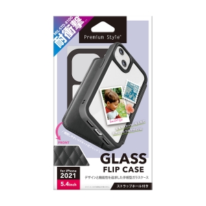 PGA iPhone 13 mini用 ガラスフリップケース キルティング調ブラック PG-21JGF03BK 画像2