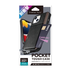 PGA iPhone 13用 ポケット付 ハイブリッドタフケース ブラック PG-21KPT04BK 画像2